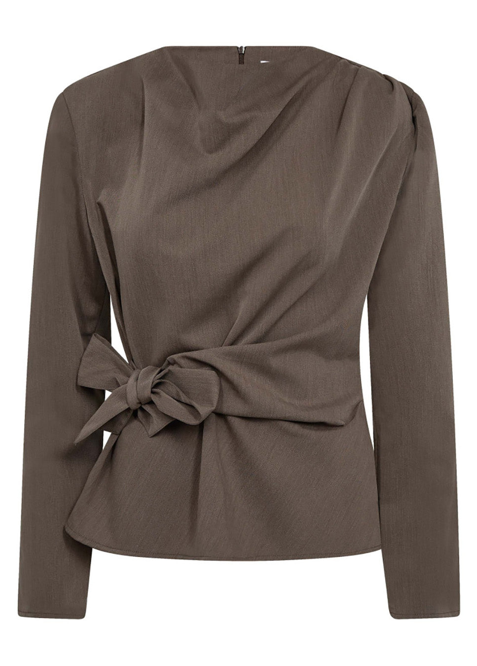 Co Couture TengaCC Pleat Blouse met strik Walnut bruin voorkant