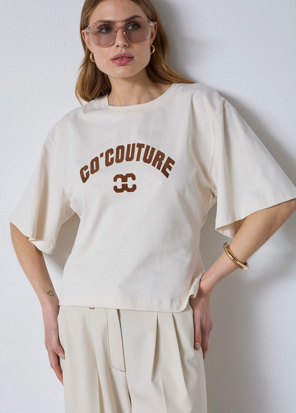 Co Couture ZengaCC Tee O-Neck beige voorkant model