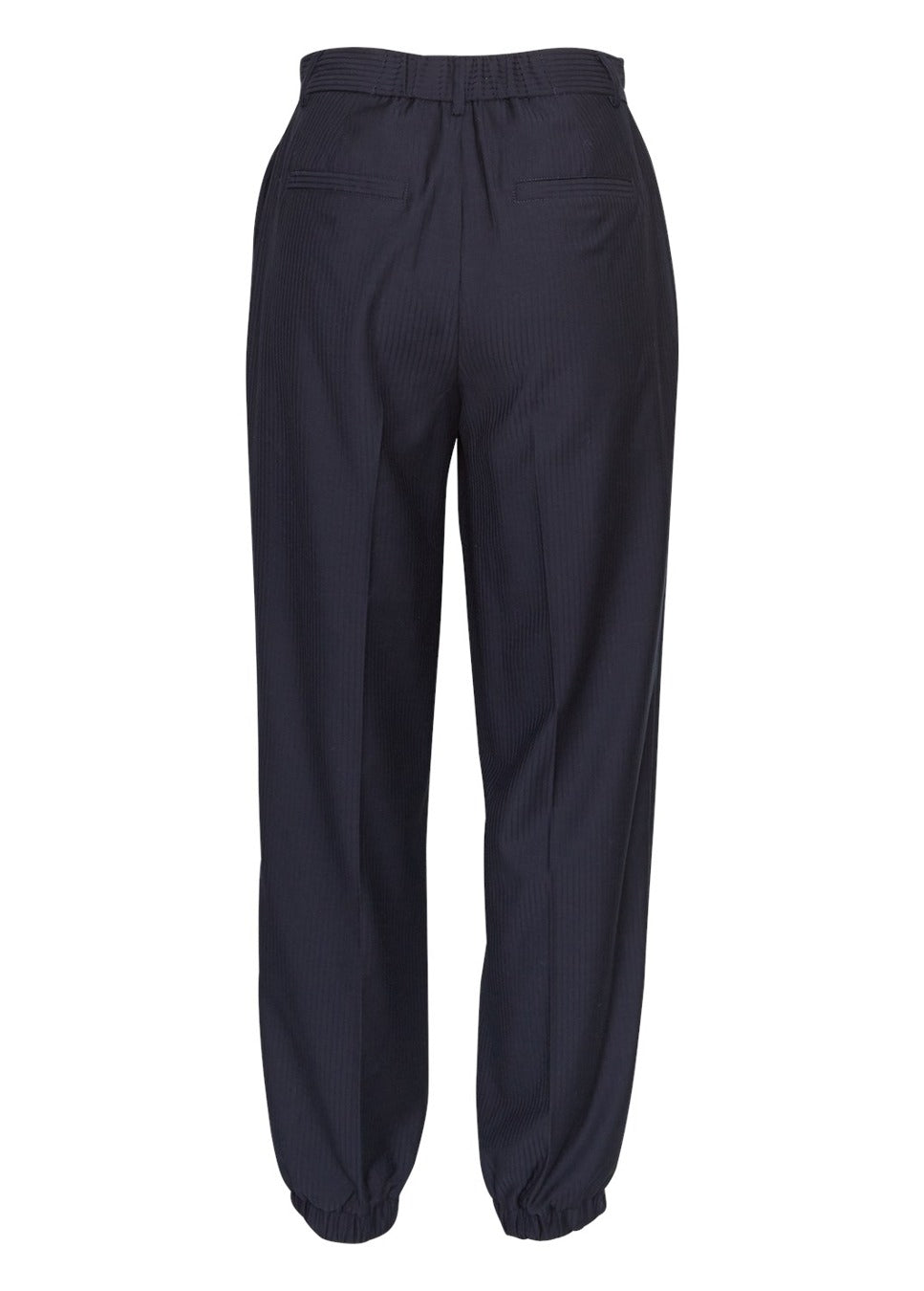 Donkerblauwe krijtstreep pantalon Maelynn MSCH Copenhagen achterkant