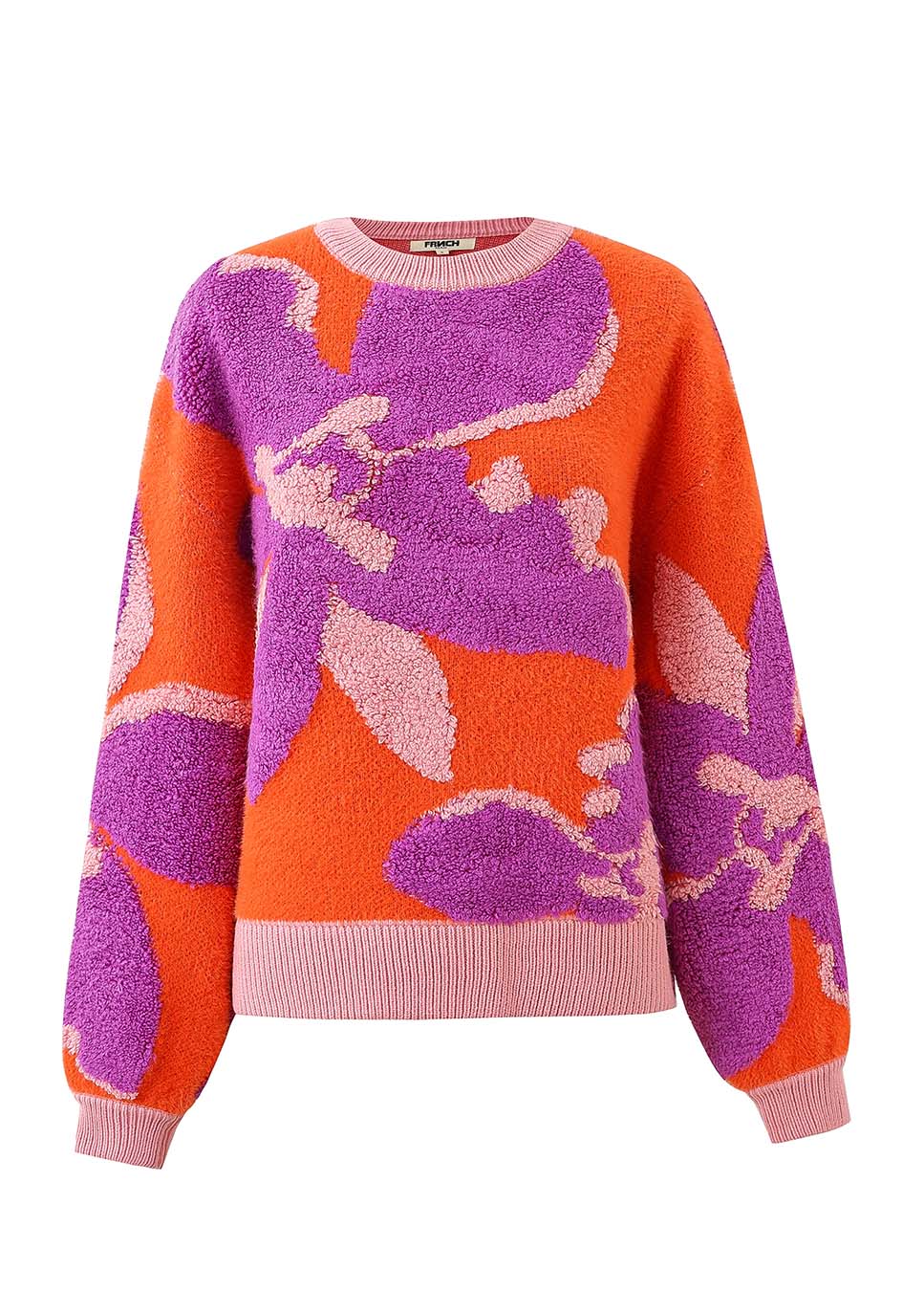 FRNCH CHM25771 trui bloemen print gebreid oranje voorkant
