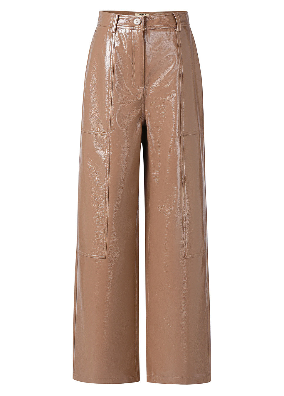 FRNCH Hortensis broek vegan leather wide-leg beige voorkant