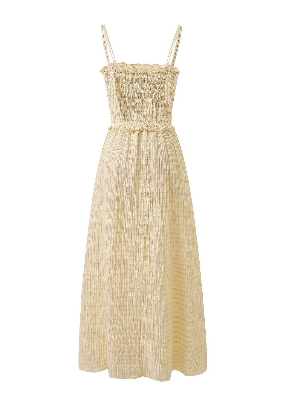 FRNCH Marianne zomer jurk maxi linnen gestreept geel