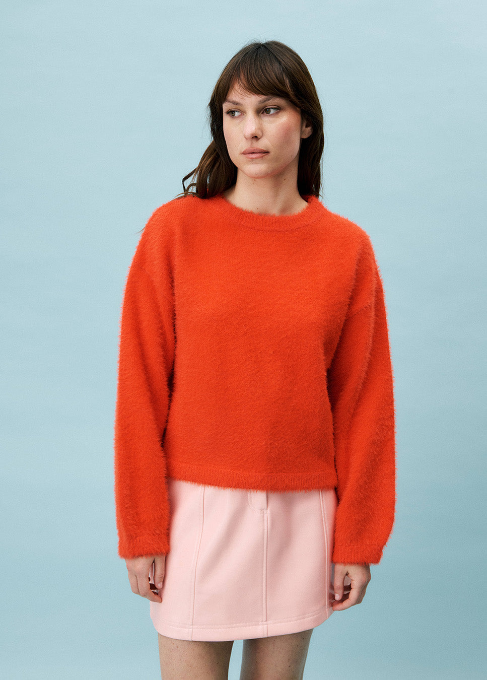 FRNCH Trui Robinson fluffy oranje voorkant model