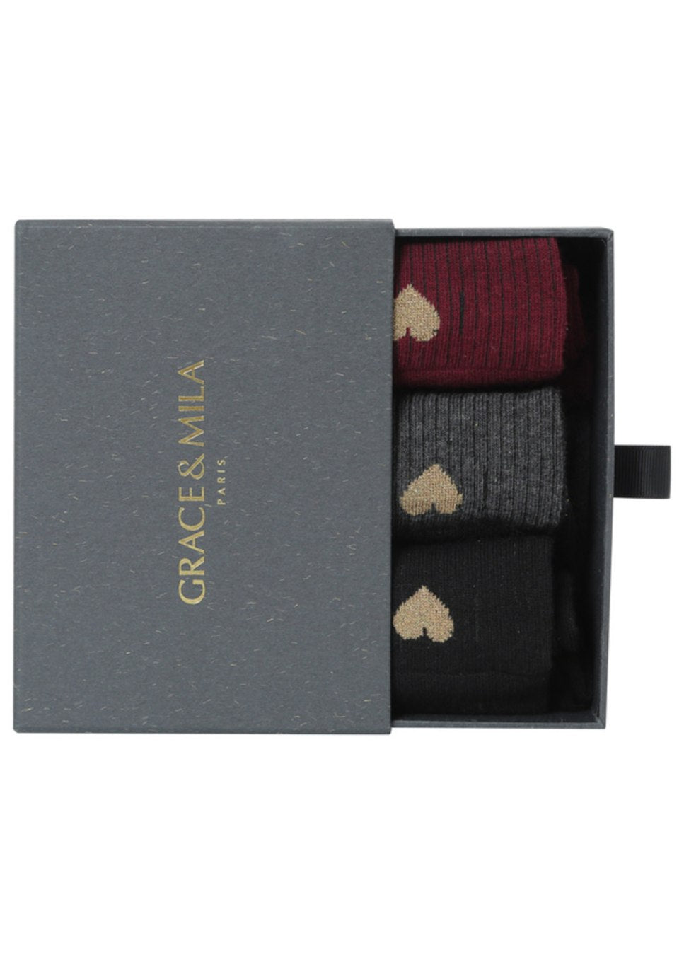 Grace & Mila Shelby sokken giftbox drie paar in bordeaux grijs en zwart
