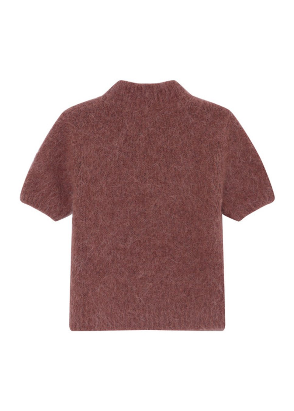 Product foto van de grace & mila saule trui fijn gebreid met korten mouwen in de kleur terracotta achterkant