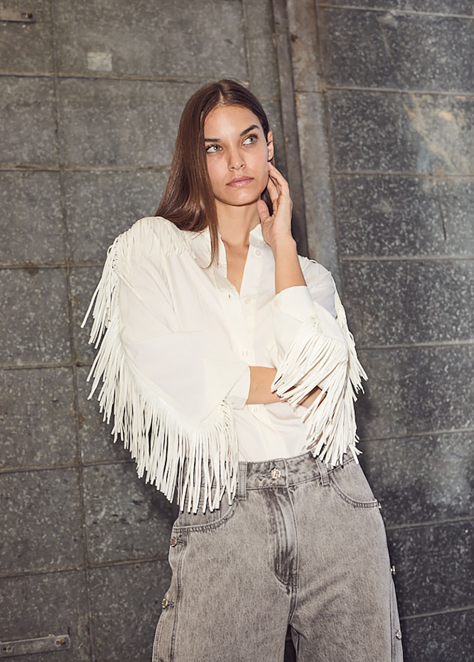 Haute L’Amitié Fringe blouse wit franjes op de mouwen