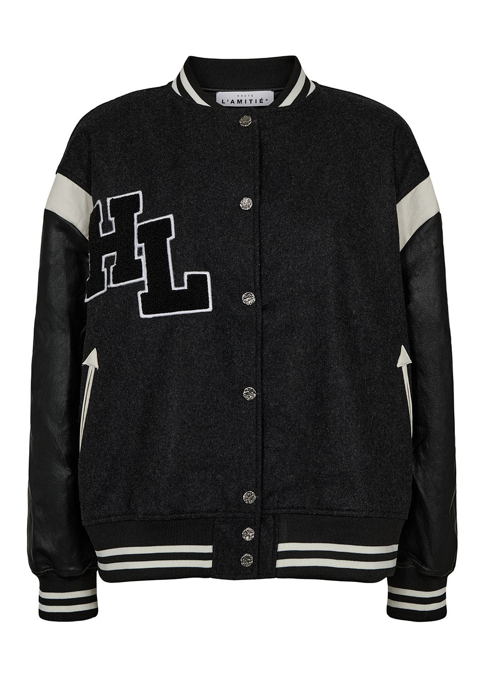 Haute L’Amitié HL mix bomber jas baseball zwart voorkant