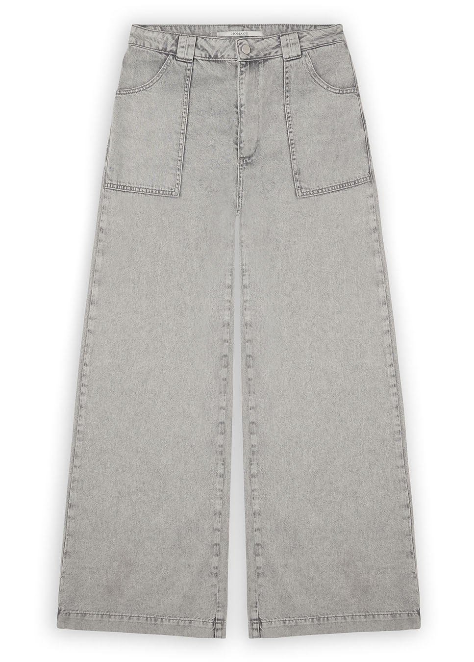 Homage mid waist palazzo jeans with big pockets grijs voorkant
