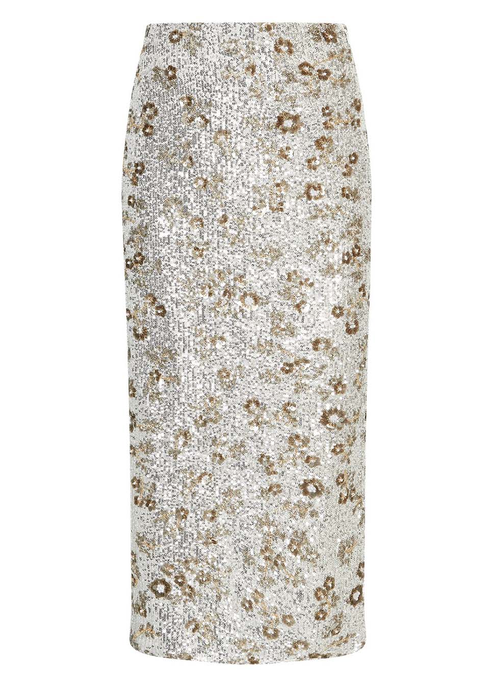 MSCH Copenhagen MSCHMagnolia HW Skirt midi pailletten zilver voorkant