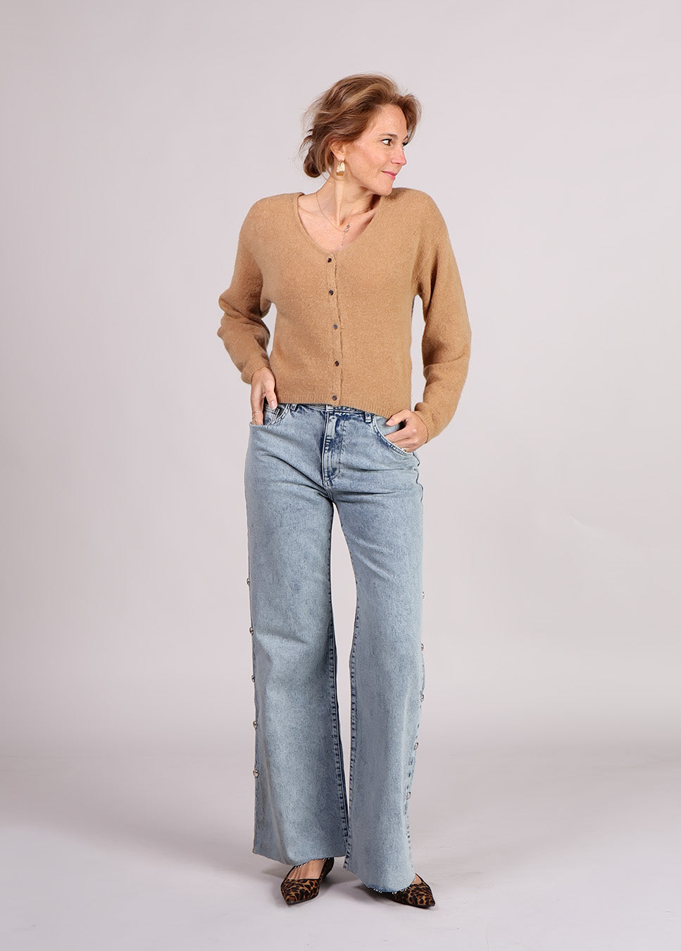 MSCH Copenhagen MSCHMilania Hope vest beige voorkant model met knopen voor