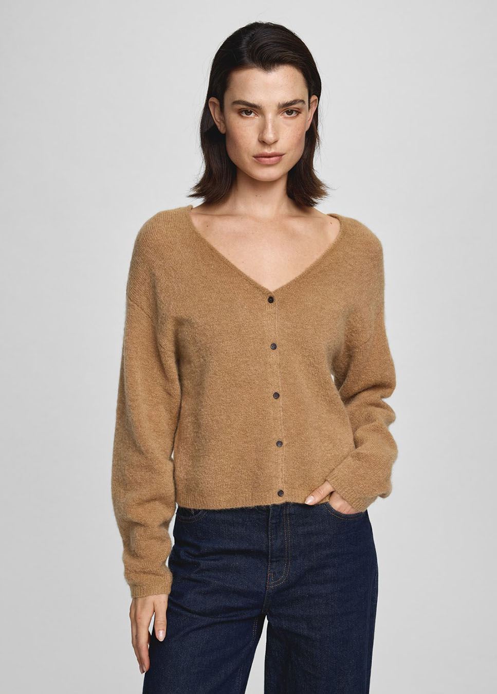 MSCH Copenhagen MSCHMilania Hope vest beige voorkangt model met blauwe jeans