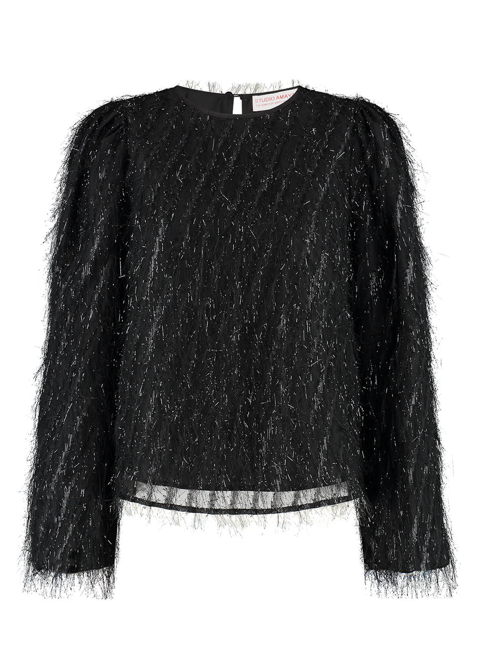 Studio Amaya Velvet blouse fluffy zwart voorkant