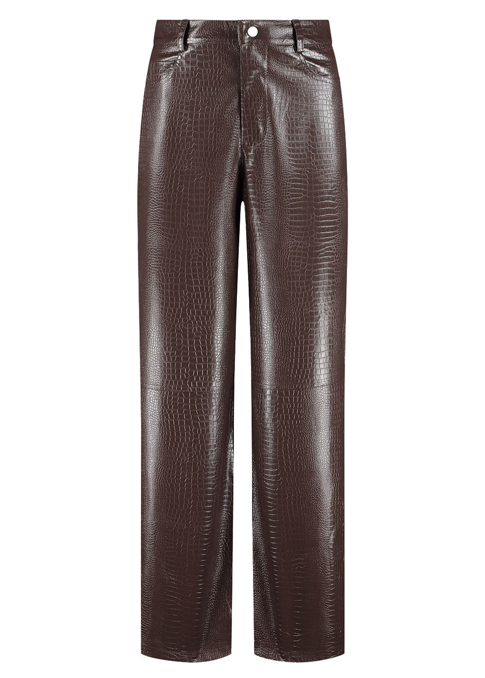 Studio Amaya Wilow broek vegan leather croco bruin voorkant