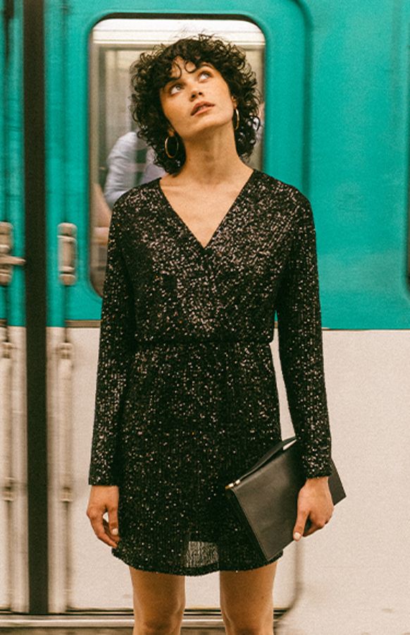 Grace Mila Love korte jurk met pailletten Zwart