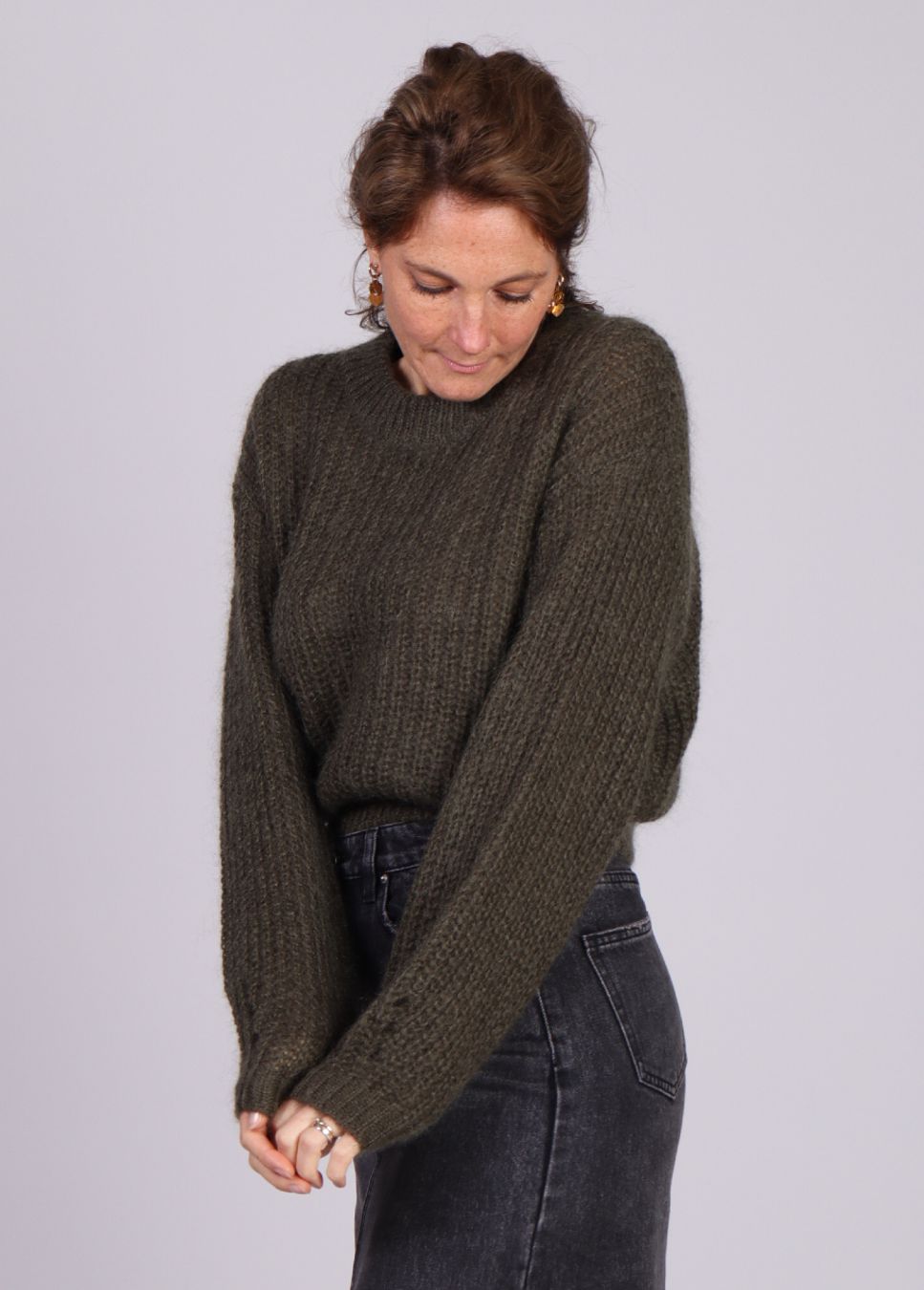 Grace Mila Naissance wollen trui grof gebreid Groen