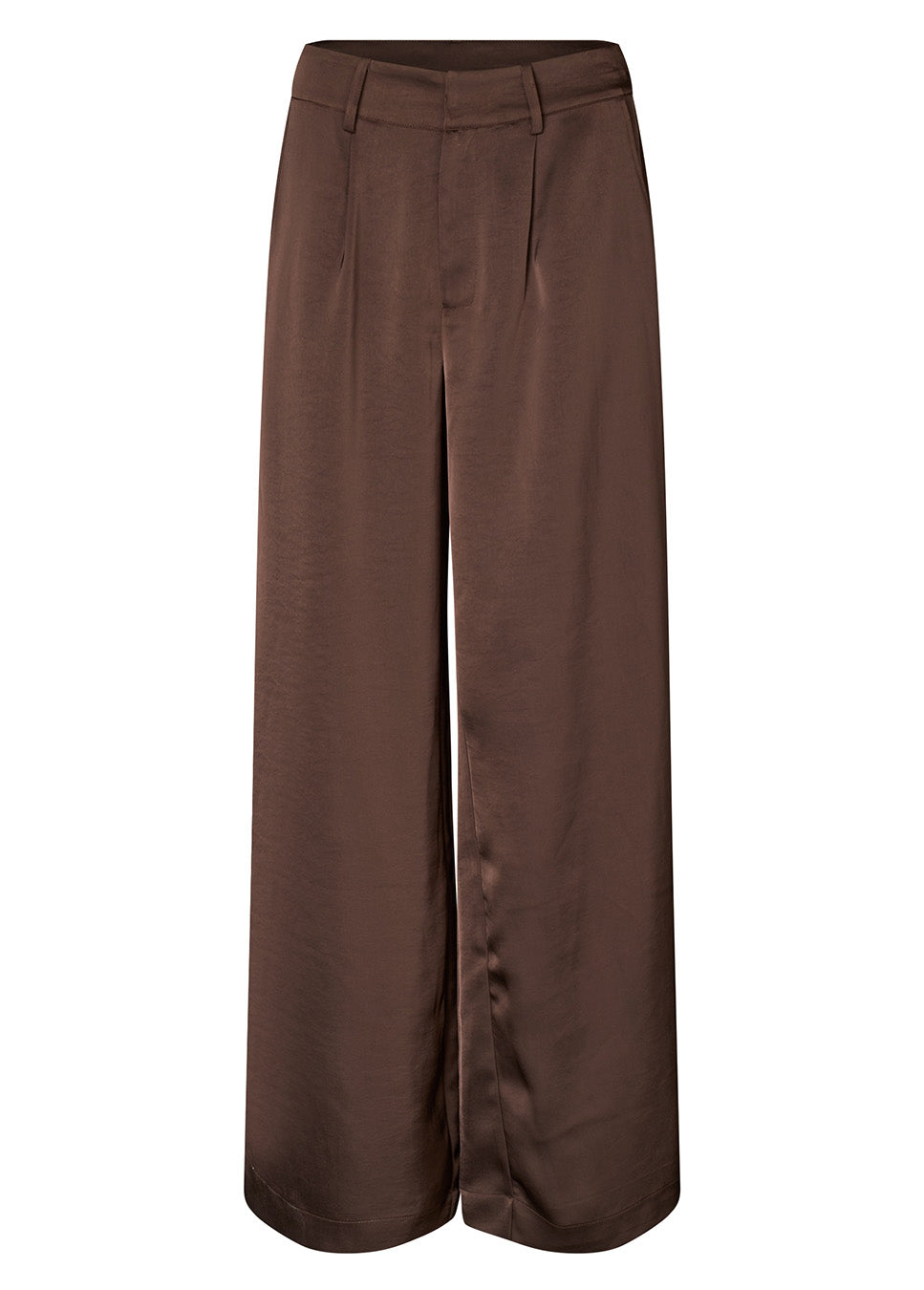 mbyM Guri Long-M broek wide-leg satijn glanzend bruin voorkant
