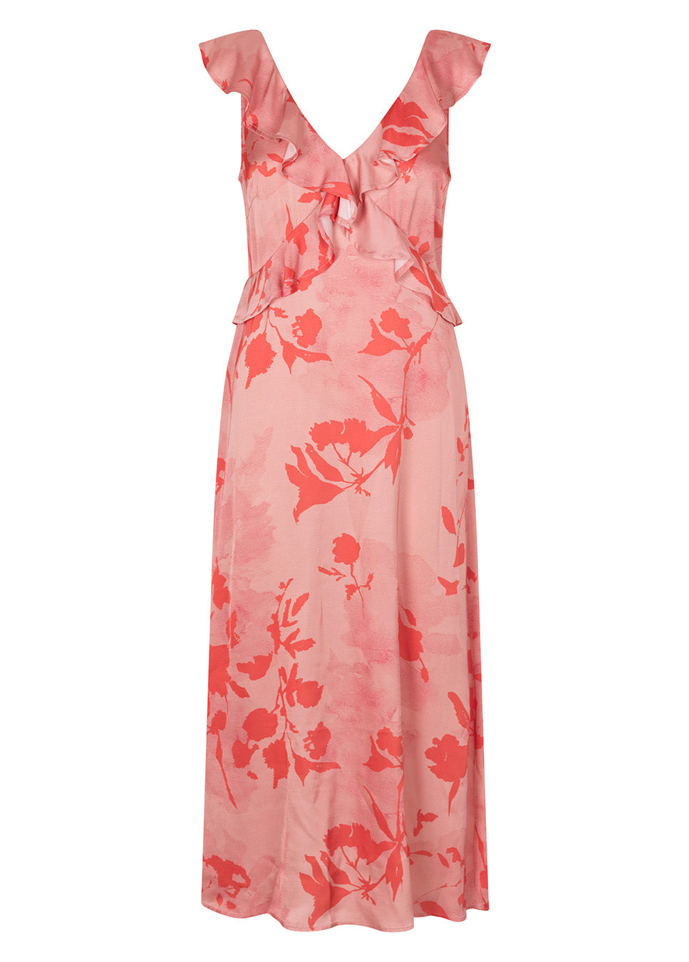 Voorkant mbyM Yannie-M Felissa jurk maxi print satijn roze