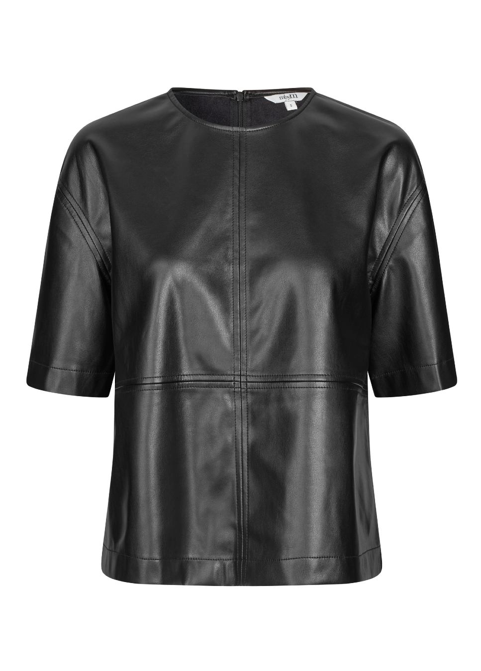 Zwarte vegan leather top driekwart mouw Emir mbyM voorkant
