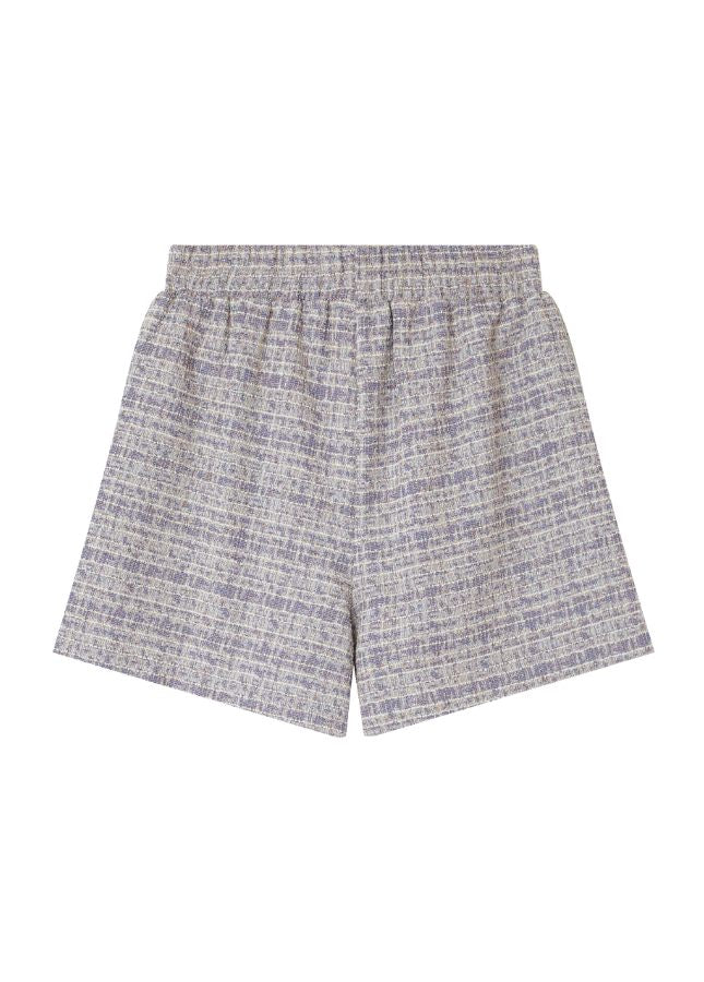Online dameskleding Boetiek Aniek I Paarse tweed damesshort Ivan I Toffe tweed short van het merk Grace & Mila. De paars/grijze heeft een elastische tailleband en steekzakken. Een echte must-have deze zomer. Shop de nieuwe collectie dames shorts, tweed shorts, Grace & Mila shorts, tweed korte broeken, zomer broeken.
