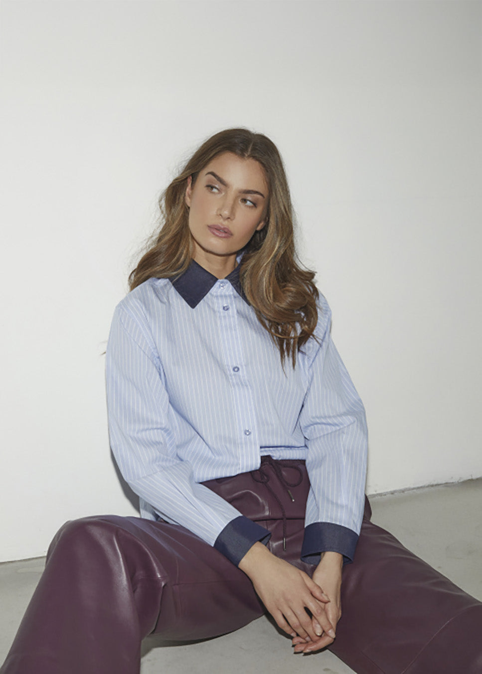 Co Couture NelsonCC stripe blouse blauw model voorkant