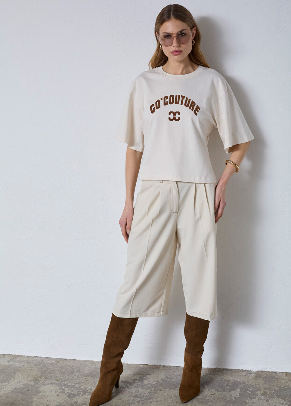 Co Couture ZengaCC Tee O-Neck beige voorkant model met beige bermuda