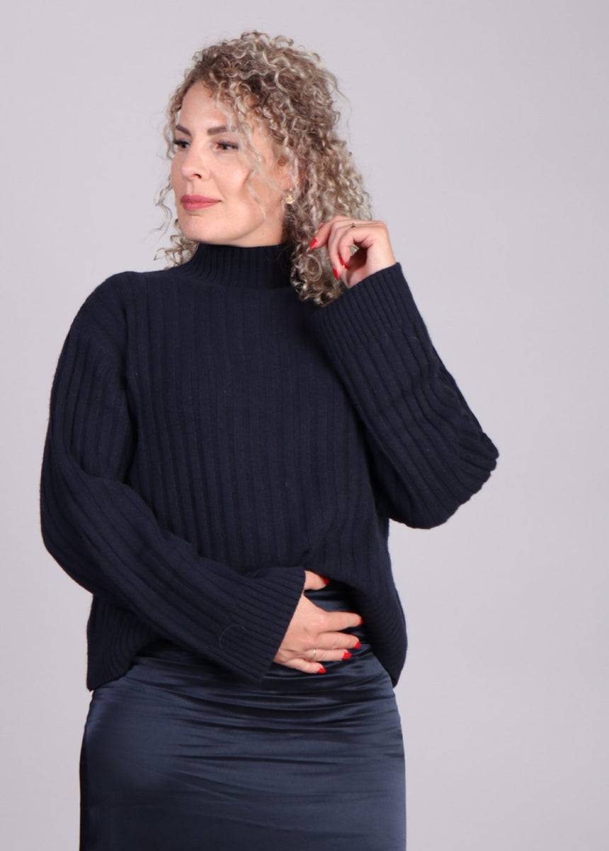 Ftcl V Hals Trui Dames Donkerblauw Modstrom Fulton Rib Gebreide