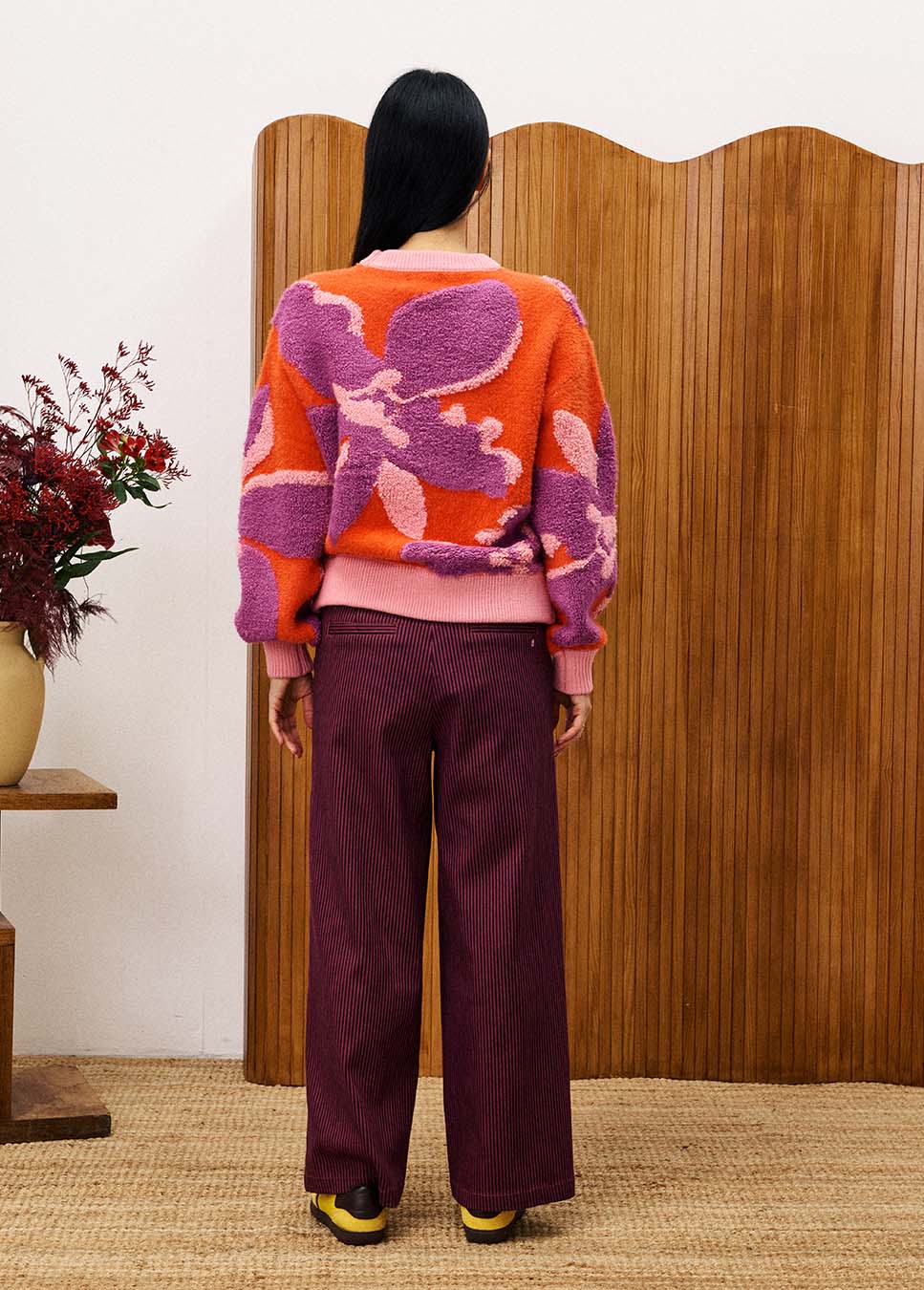 FRNCH CHM25771 trui bloemen print gebreid oranje model achterkant