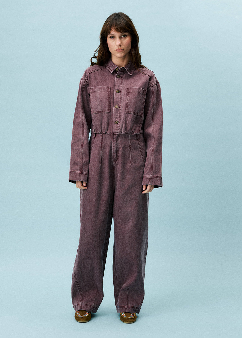 FRNCH Fabiana jumpsuit denim aubergine voorkant model
