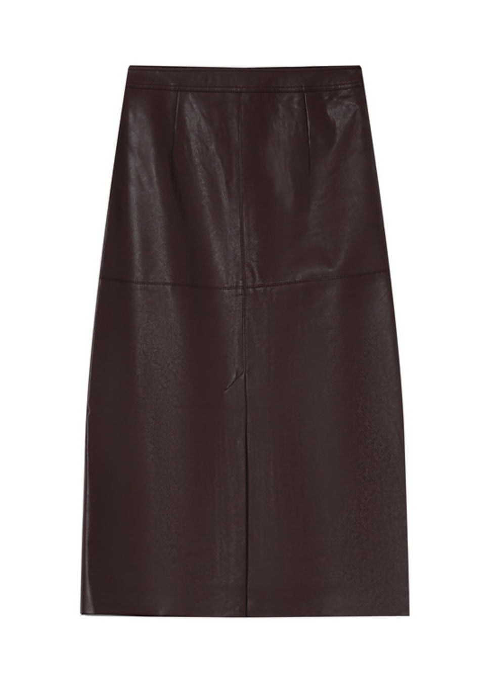 Product foto achterkant van de vegan leather rok grace & Mila sirene bordeaux rood 