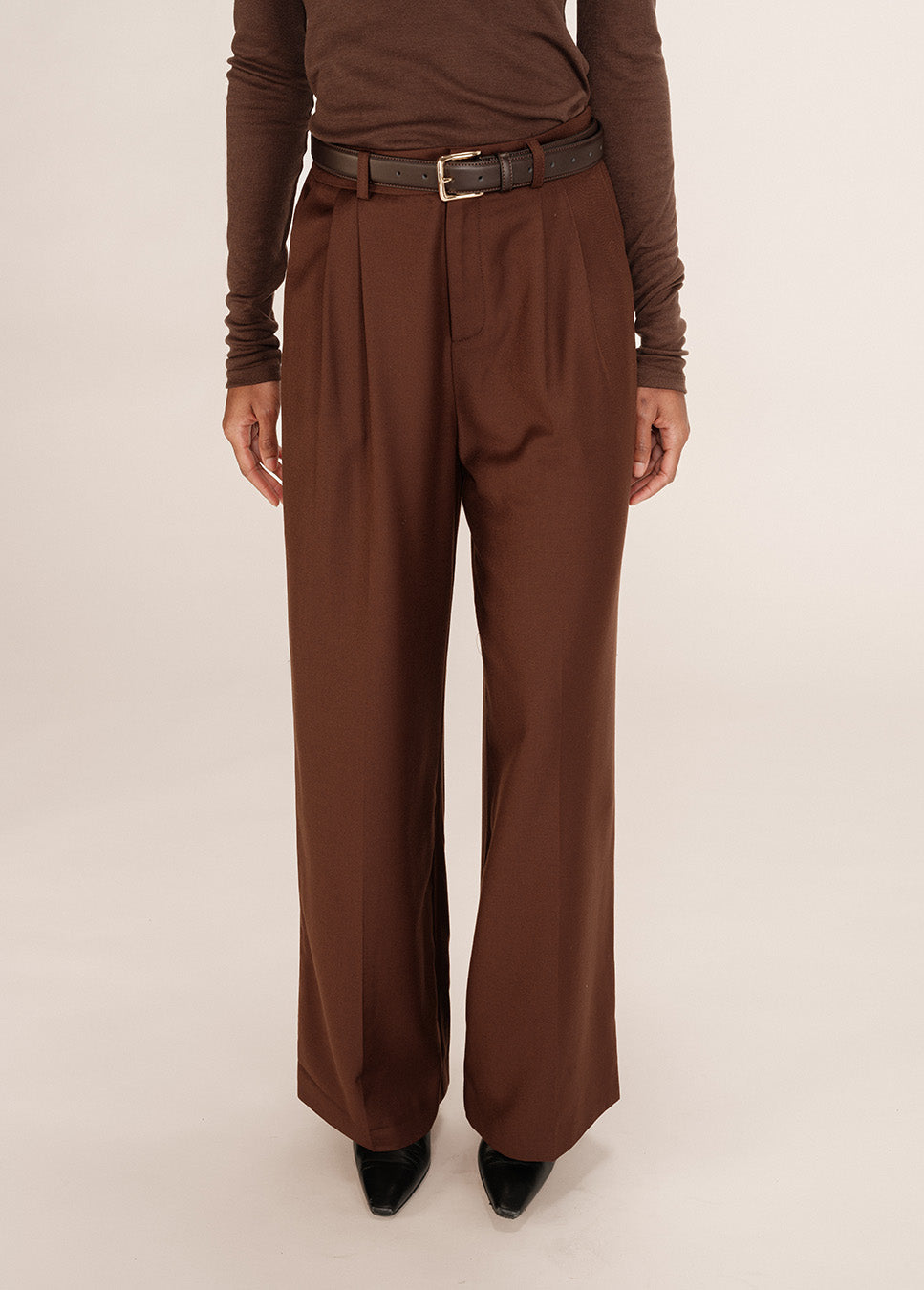 Grace & Mila Tatum pantalon wol bruin voorkant model
