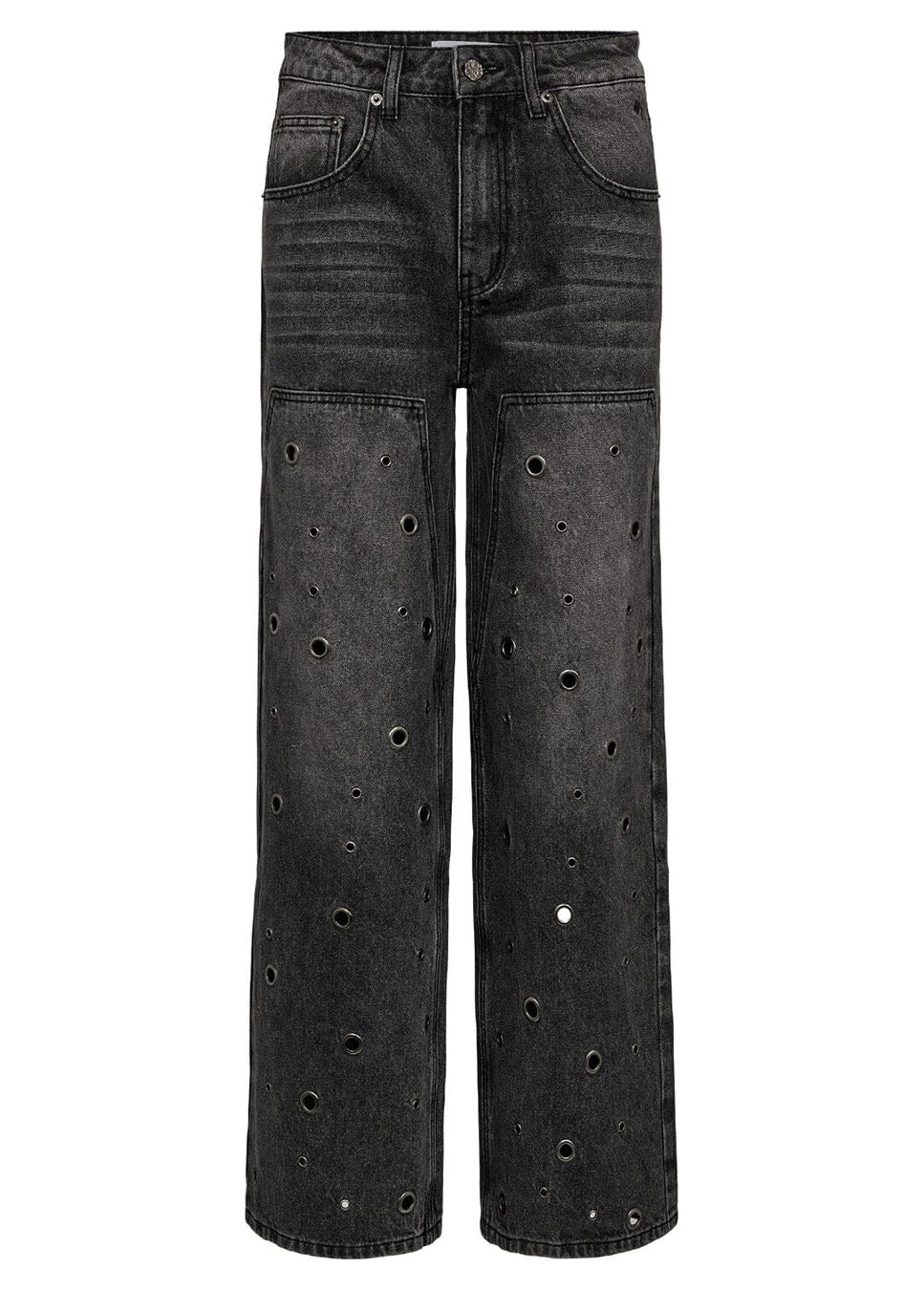Haute L’Amitié Eyelet Patch Tall Jeans zwart voorkant