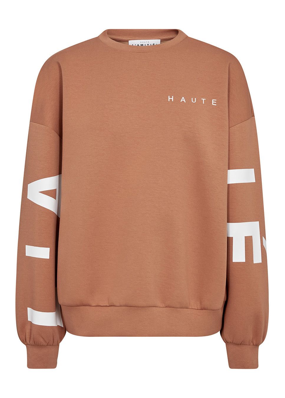 Haute L’Amitié Maxi Split Logo Sweat camel HL10413 voorkant