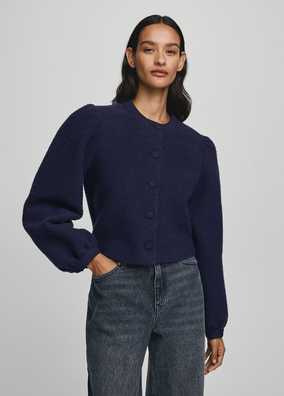 MSCH Copenhagen MSCHDazzle jasje wol blauw voorkant model met jeans