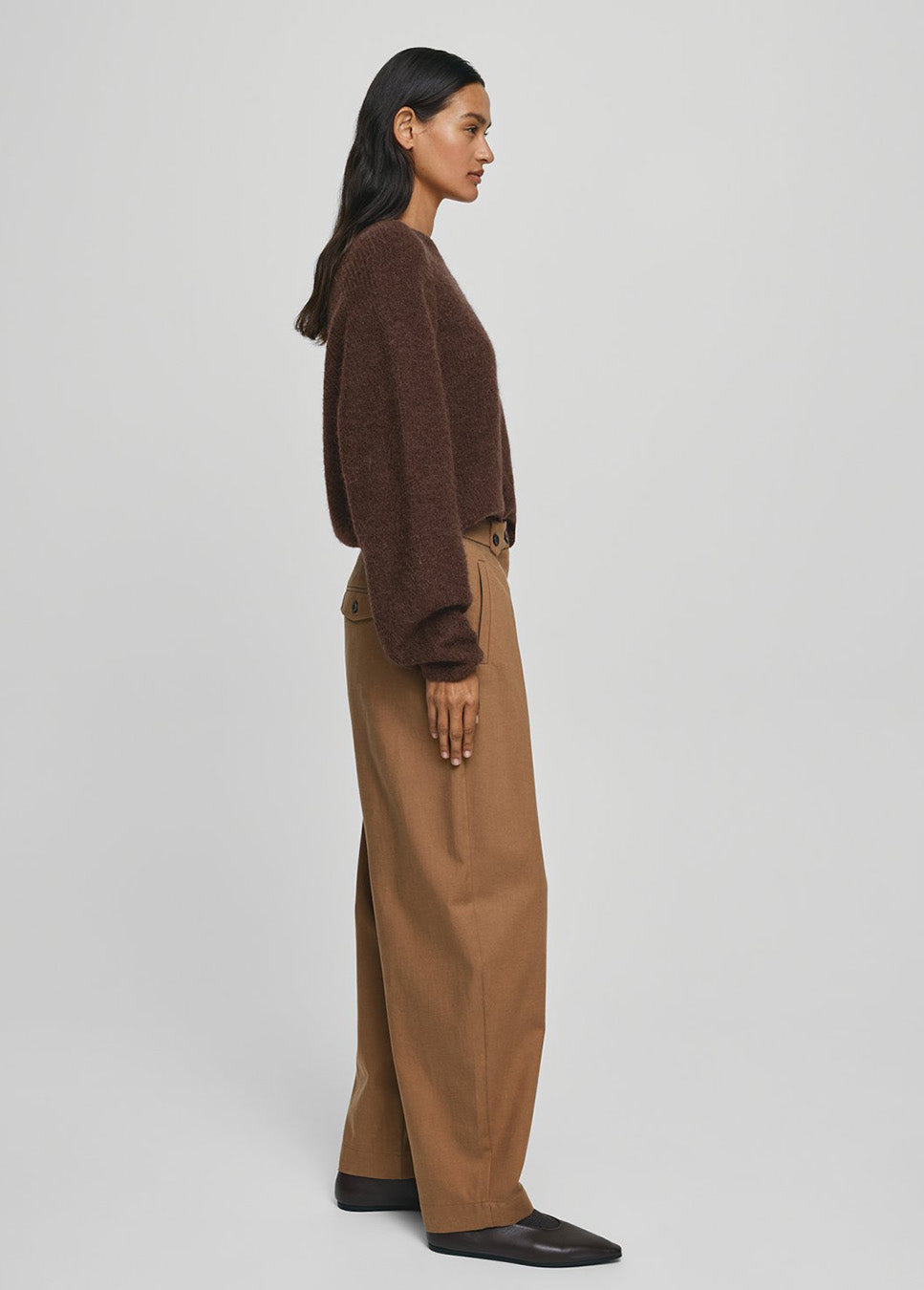 MSCH Copenhagen MSCHGweneth HW Pants beige zijkant met donkerbruine trui