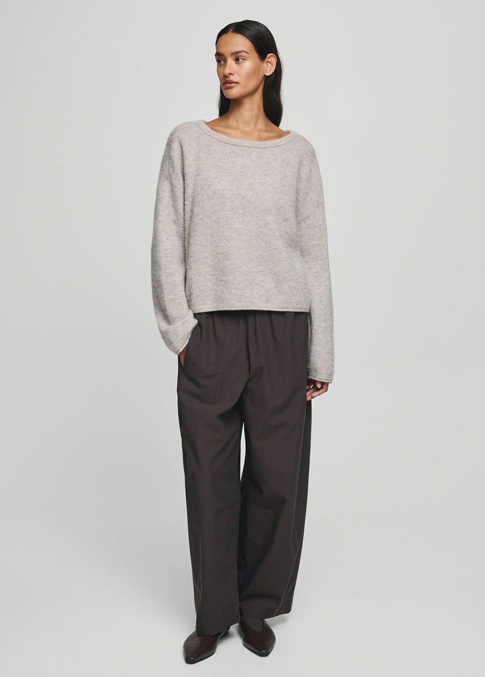 MSCH Copenhagen MSCHKellsey Alegria trui gebreid wol gemêleerd grijs voorkant model met grijze pantalon