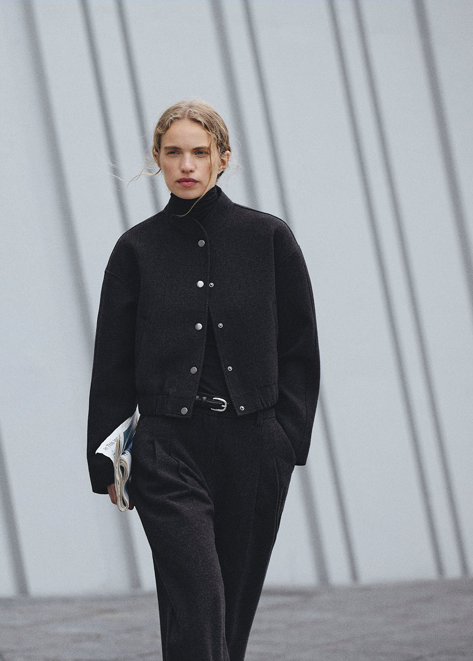 MSCH Copenhagen MSCHSeba jasje wol donkergrijs met bijpassende grijze wolmix broek op model voorkant