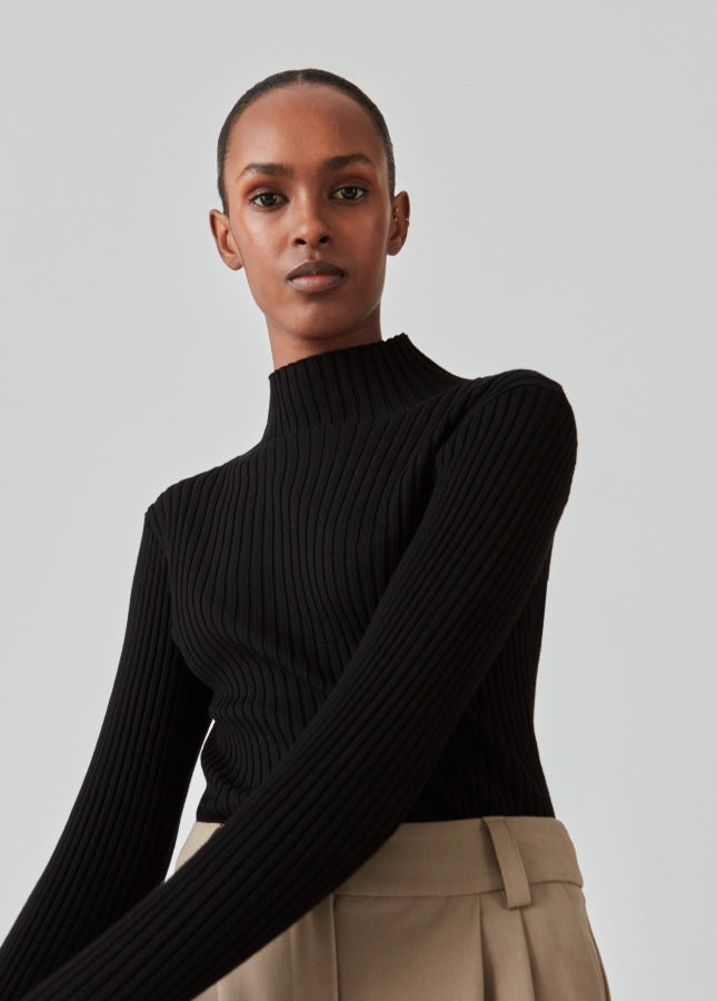 Black rib knitted turtleneck sweater Cate - Modstrom