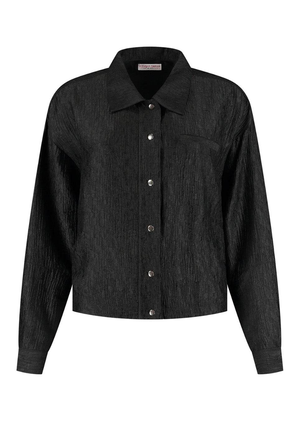 Studio Amaya Filipa blouse glanzend jacquard zwart voorkant