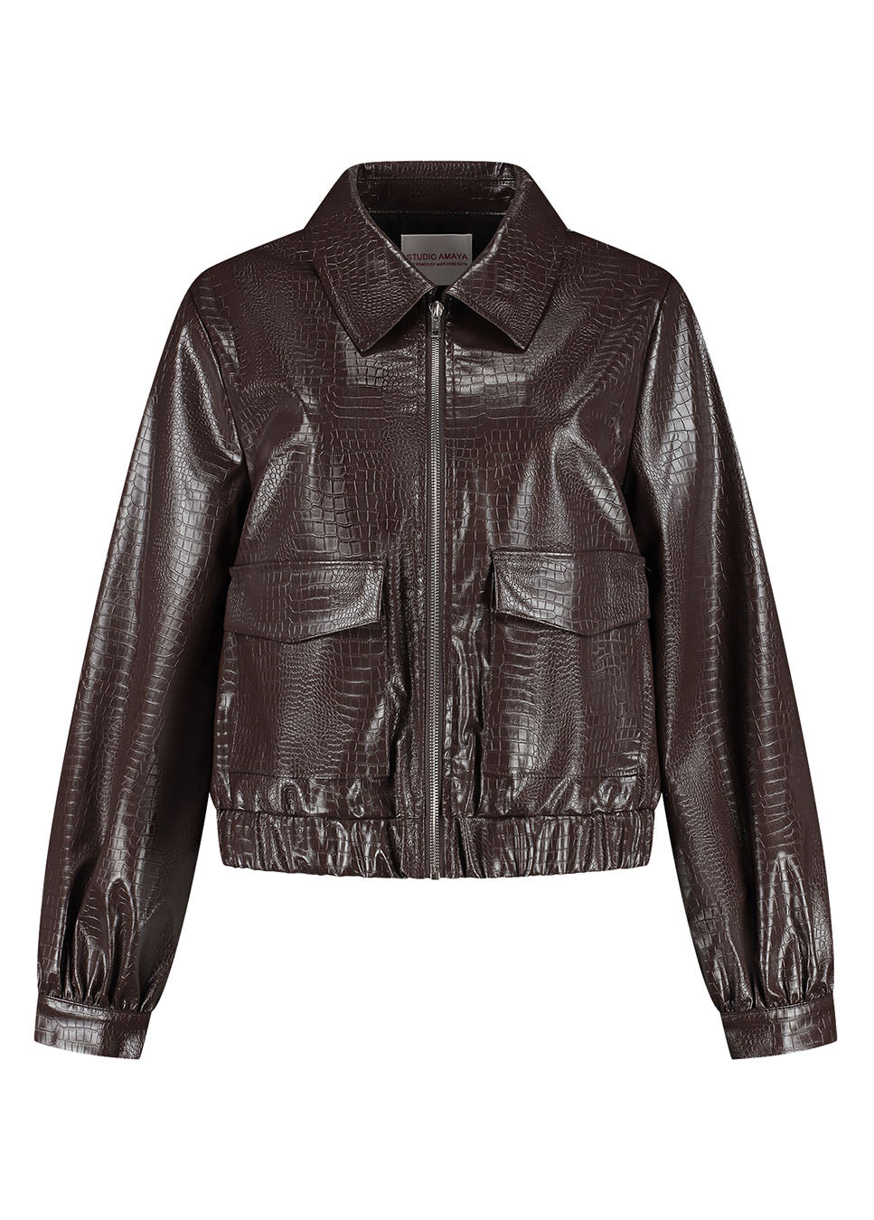 Studio Amaya Lara jasje vegan leather croco bruin voorkant