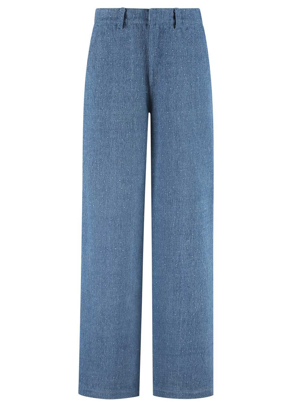 Product foto voorkant van de Studio Amaya Amsterdam Mies denim pantalon broek blauw van kleur