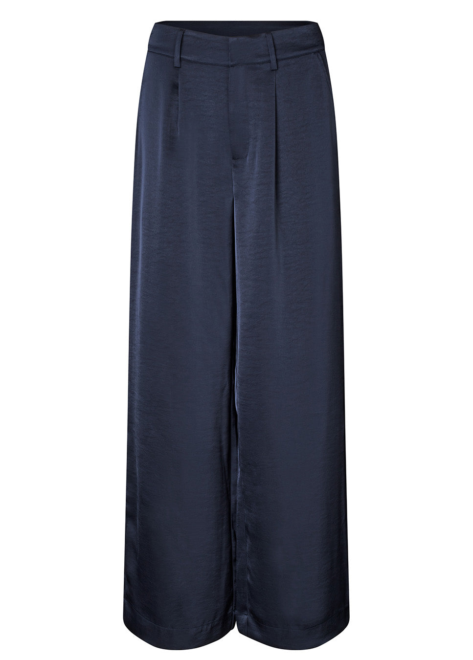 mbyM Guri Long-M broek wide-leg satijn glanzend blauw voorkant