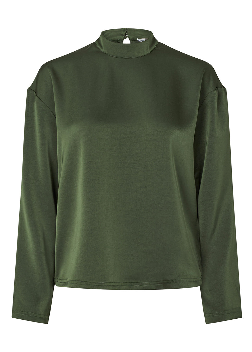 mbyM Linea Short LS-M blouse satijn donker groen voorkant