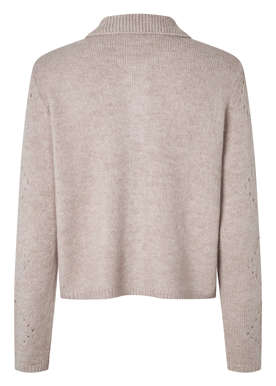 mbyM Pallioma-M vest gebreid met kraag opengewerkte details beige achterkant