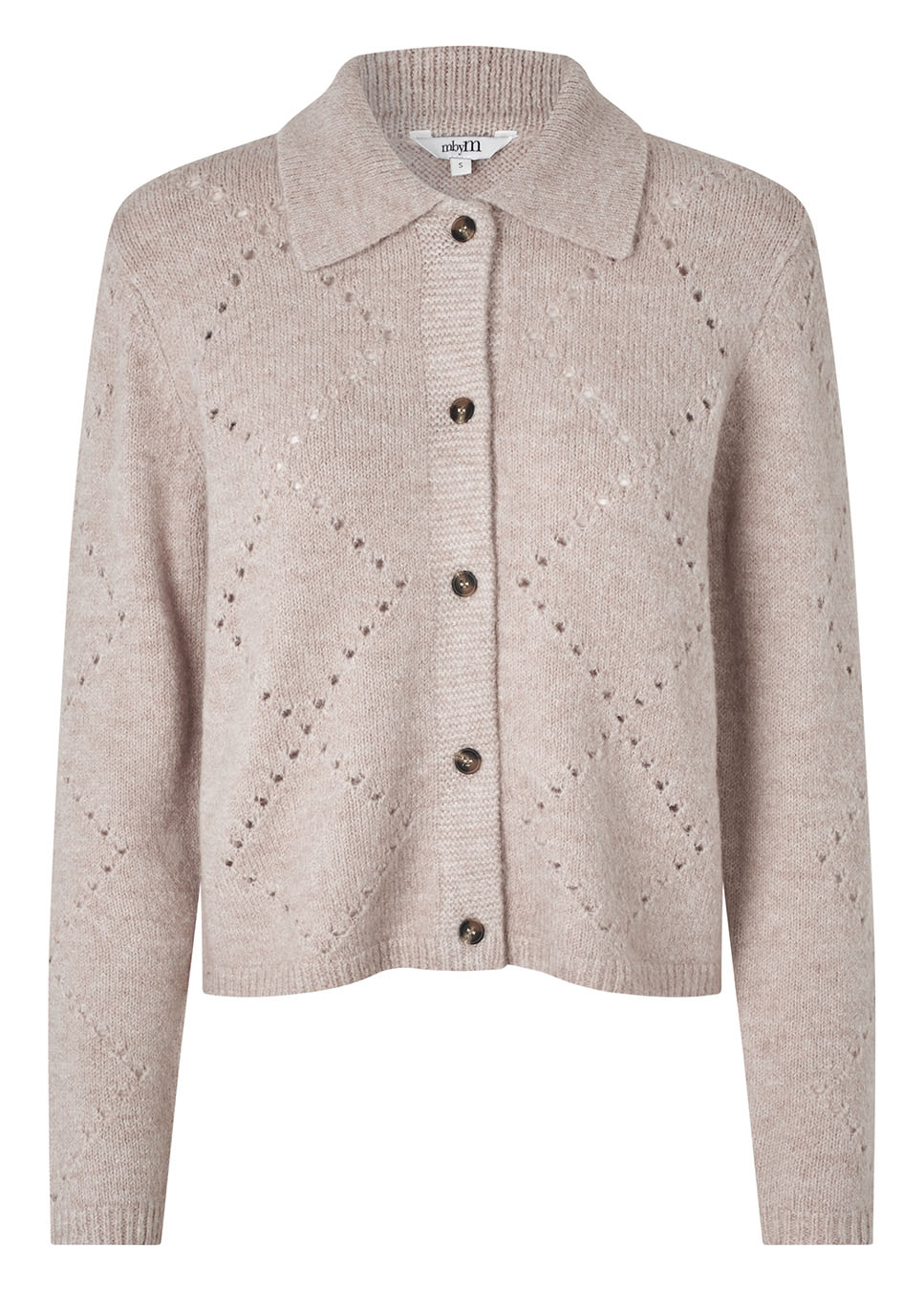 mbyM Pallioma-M vest gebreid met kraag opengewerkte details beige voorkant 