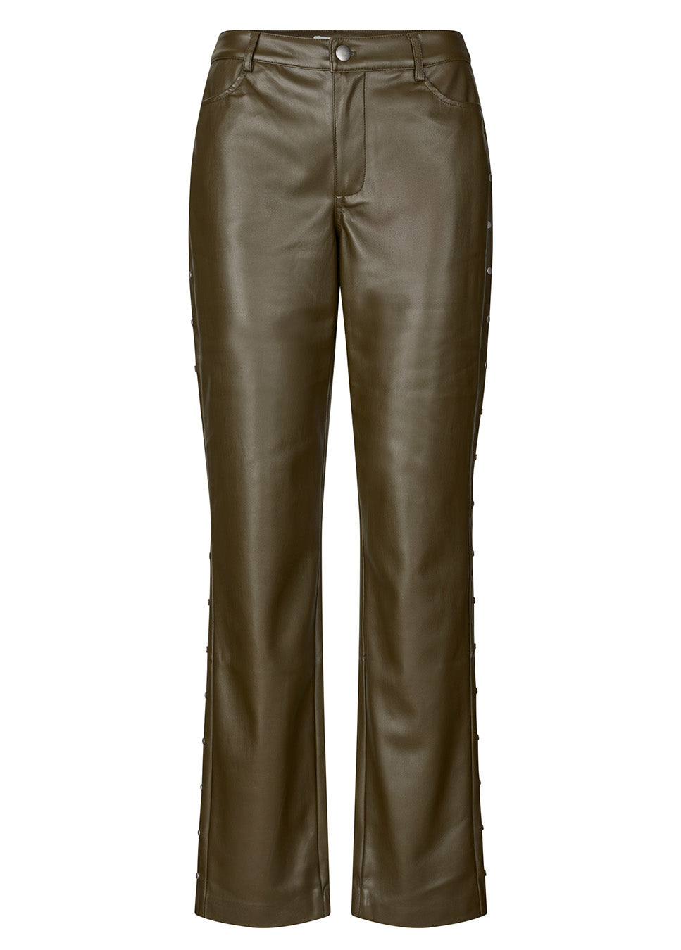 mbyM Petalla-M broek vegan leather met studs groen voorkant