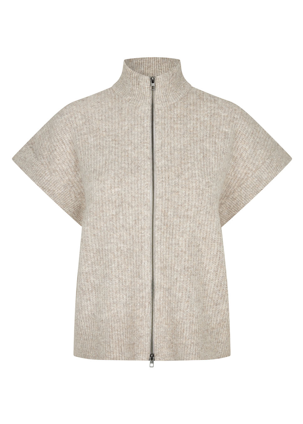 mbyM Roselina short-M vest met rits korte mouw beige voorkant