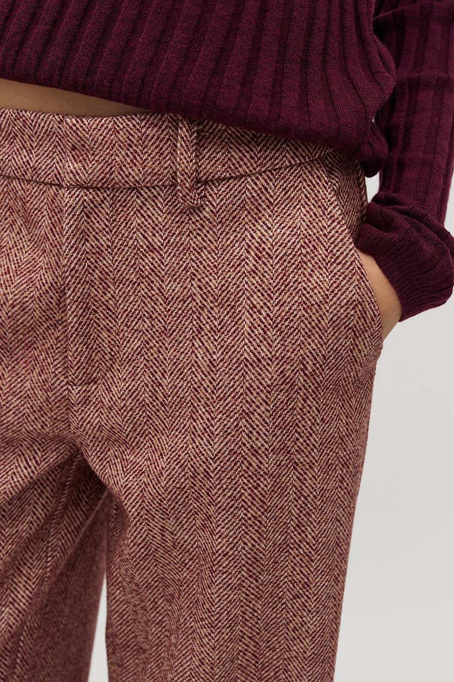 mbyM Tarrina-M pantalon wolmix gemeleerd rood voorkant detail